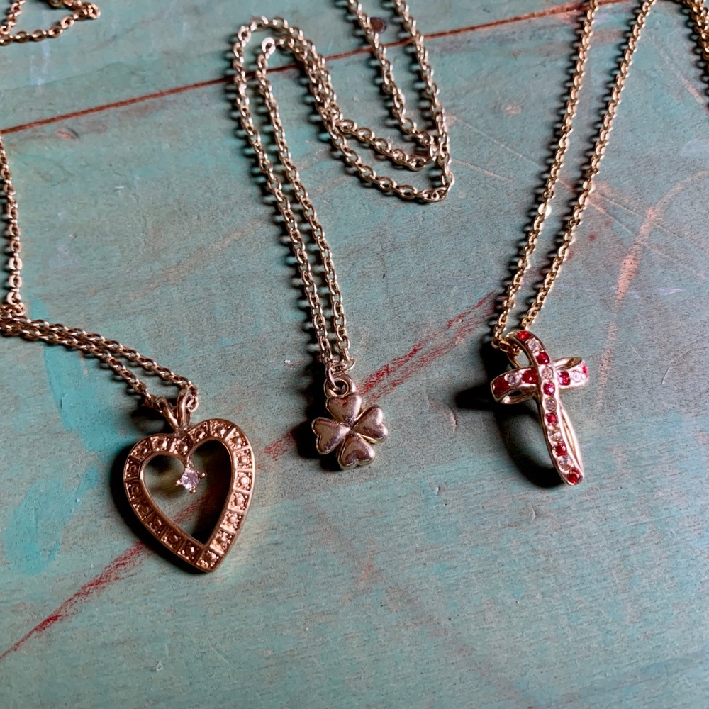 Three Vintage Necklaces - Faith, Luck, Love - Gold Tone Gift Necklaces